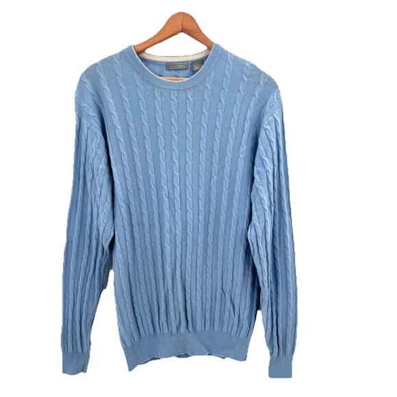 CH Classics Blue Soft Cashmere Long Sleeve Cable Knit Sweater Mens Size Large - Picture 1 of 4